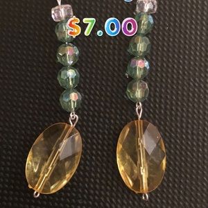 Handmade green and yellow dangled earrings